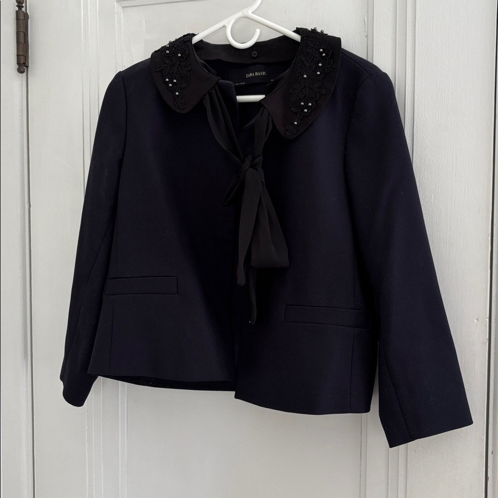 Zara Basic Black And Navy Jacket With Removable C… - image 1